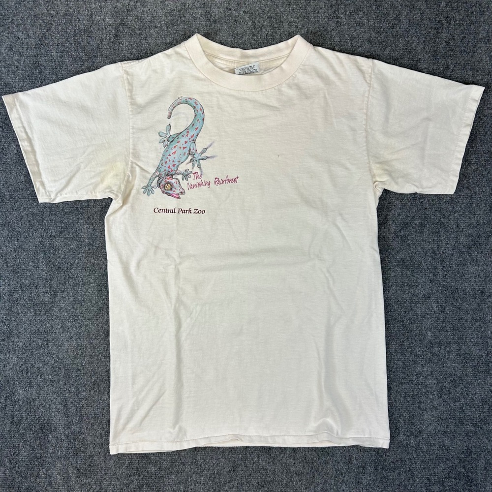 Vintage 1989 Harlequin Central Park Zoo Rainforest T-Shirt Mens Medium Gecko USA